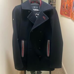 JK1T Navy pea coat in medium slim fit